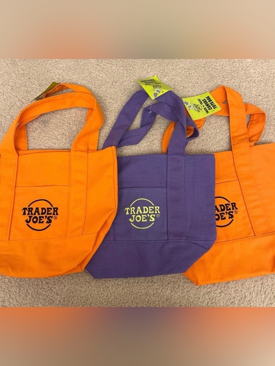 Trader Joe'S Handbags - 3 Trader Joe's Purple Canvas Tote with Yellow Logo